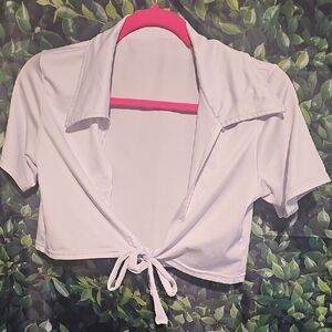 White Tie-Front Crop Top